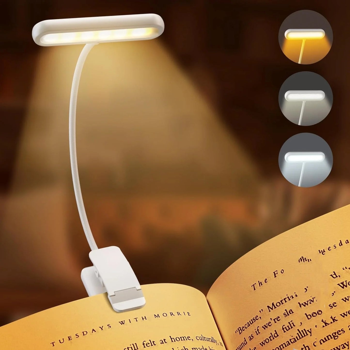 Led Book Light USB Rechargeable Reading Light Warm Cool White Daylight Portable Flexible Easy Clip Night Reading Lamp