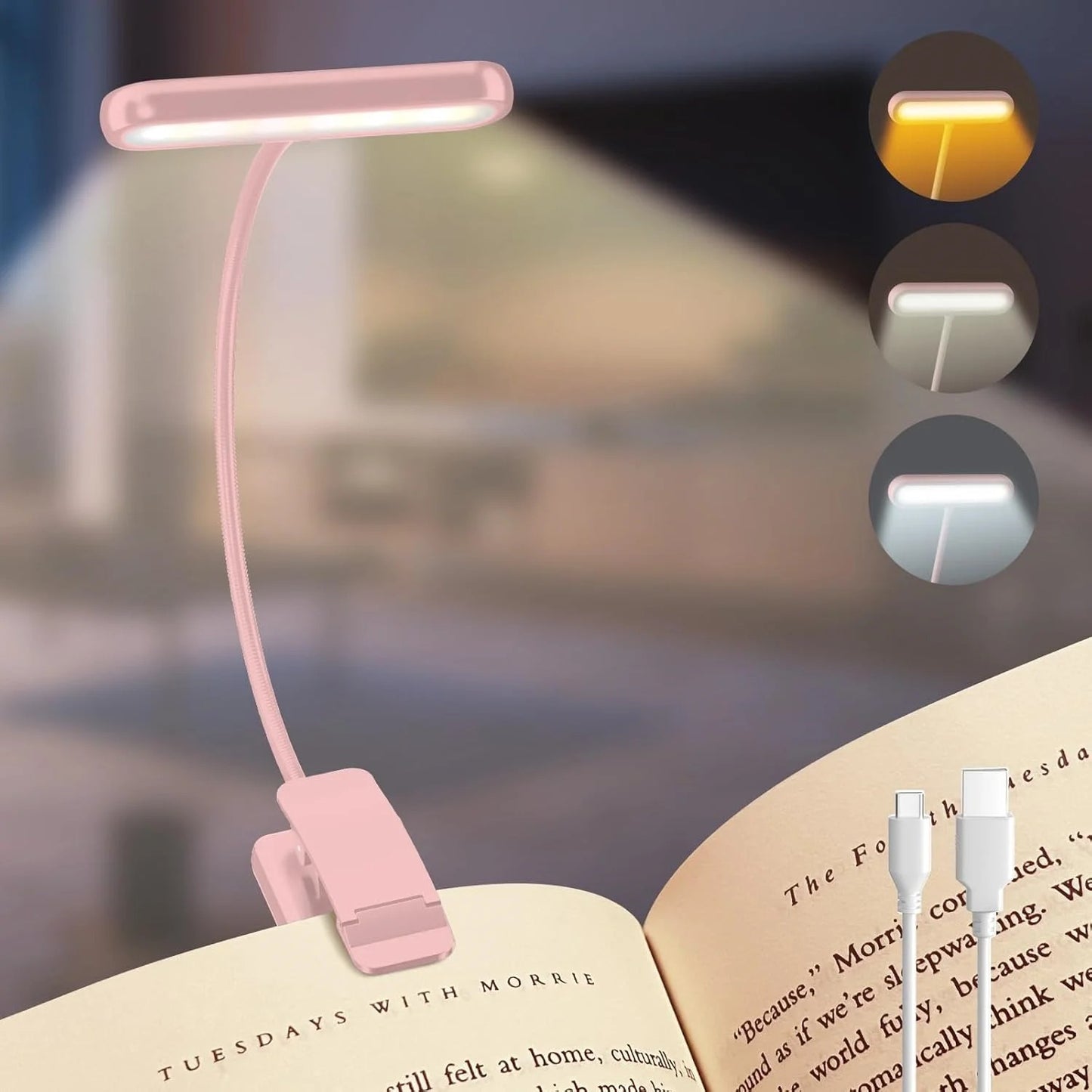 Led Book Light USB Rechargeable Reading Light Warm Cool White Daylight Portable Flexible Easy Clip Night Reading Lamp